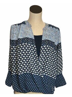 New Directions Blouse Shirt Top Womens Small Blue White Career Work Boho Pullove